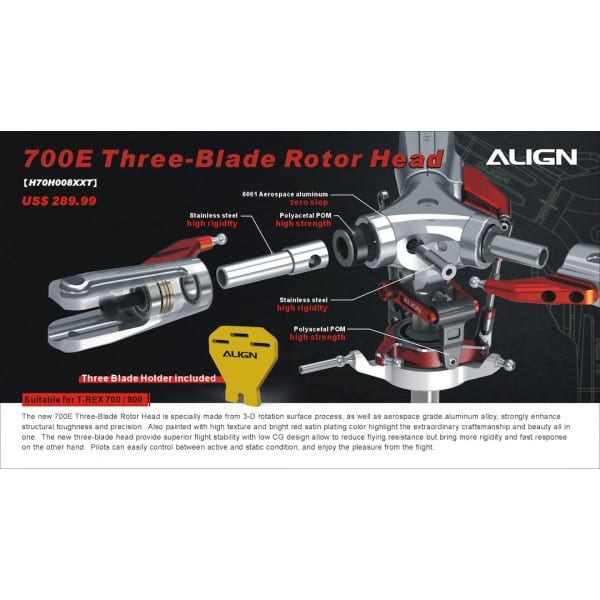Align Trex 700E Three Blade Rotor Head Set H70H008XX