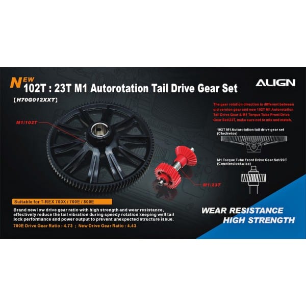 Align Trex 700X/700E 102T M1 Helical Autorotation Tail Drive Gear Set H70G012XX