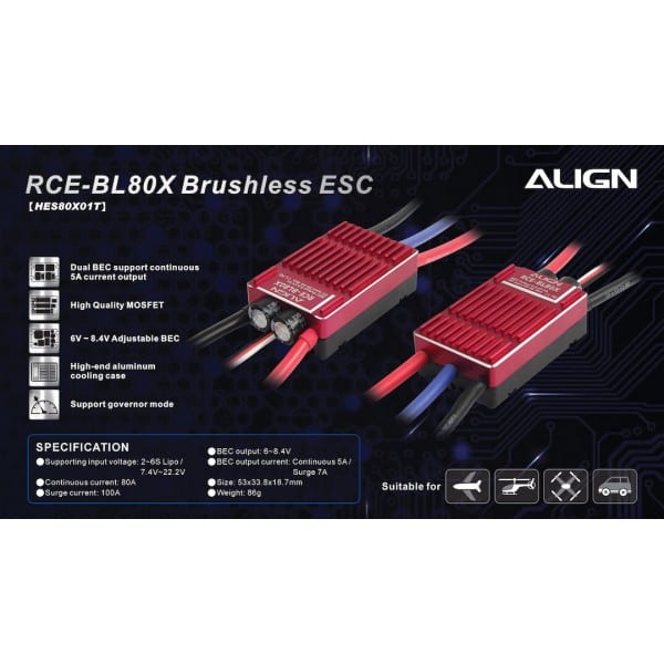 Align Trex 500X / 500L RCE-BL80X Brushless ESC HES80X01